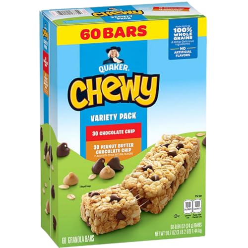 Quaker Chewy Variety Pack, Chocolate Chip and Peanut Butter Chocolate Chip 60 ct.