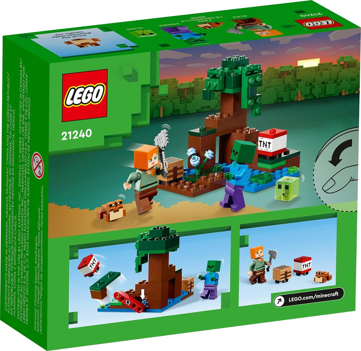 LEGO Minecraft The Swamp Adventure 21240, Building Game Construction Toy with Alex and Zombie Figures in Biome, Birthday Gift Idea for Kids Ages 8+