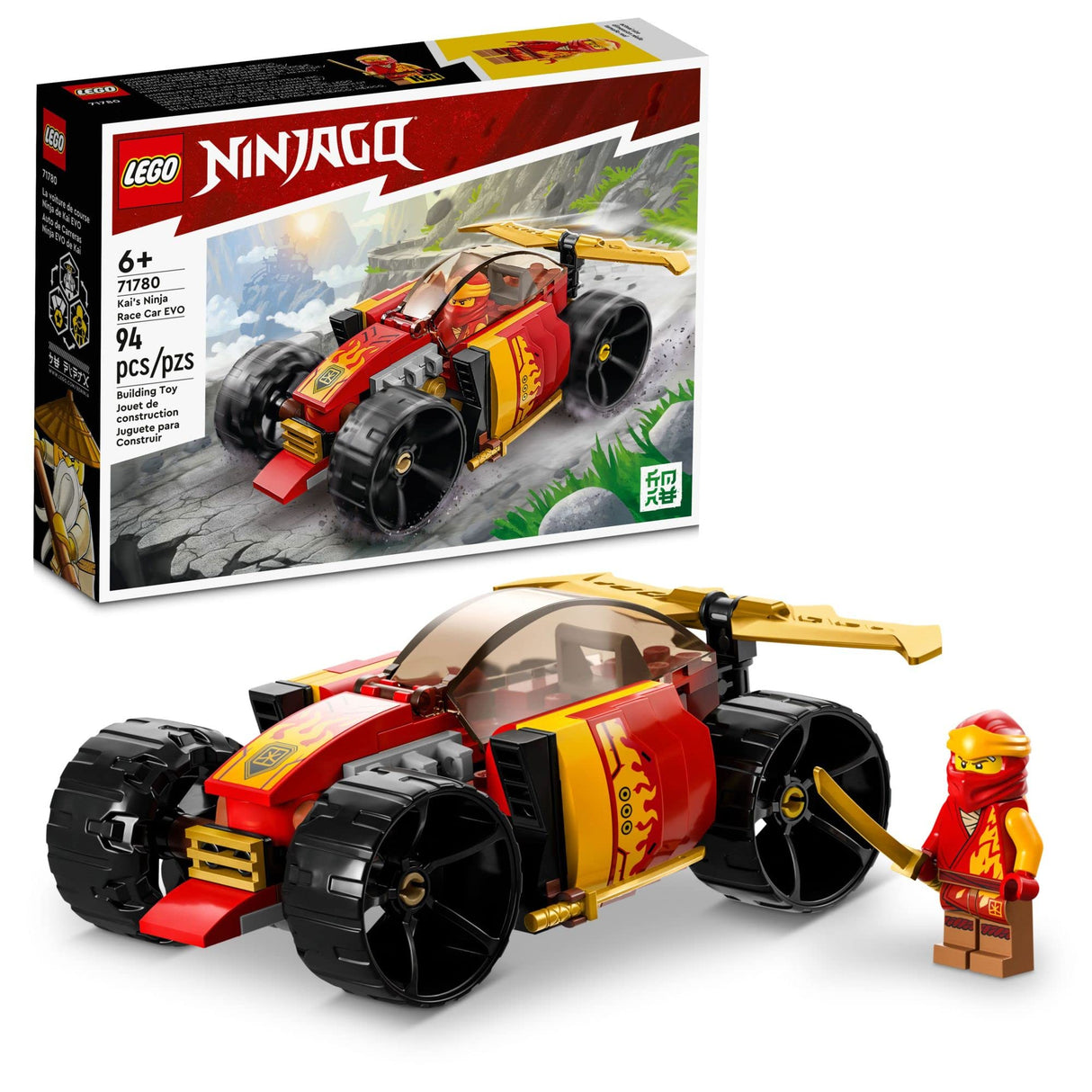 Lego NINJAGO Kai's Ninja Race Car EVO 71780, 20in1 Racing Car Building Toy Set, Kids Can Build a Off Road Vehicle and Racing Car, Ninja Mini Figure with Toy Swords, Gift Idea for Boys, Girls Age 6+