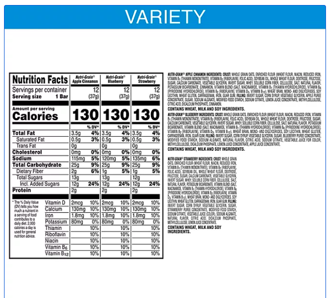 Nutri-Grain Bars Variety Pack, 1.3 oz., 36 pk.