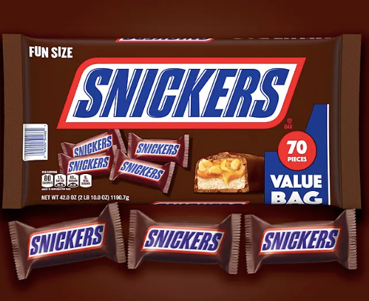 SNICKERS Milk Chocolate Candy Bars, Fun Size, 70 pcs.