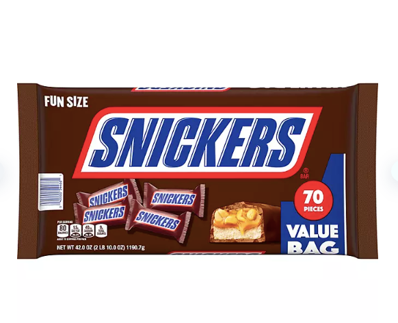 SNICKERS Milk Chocolate Candy Bars, Fun Size, 70 pcs.